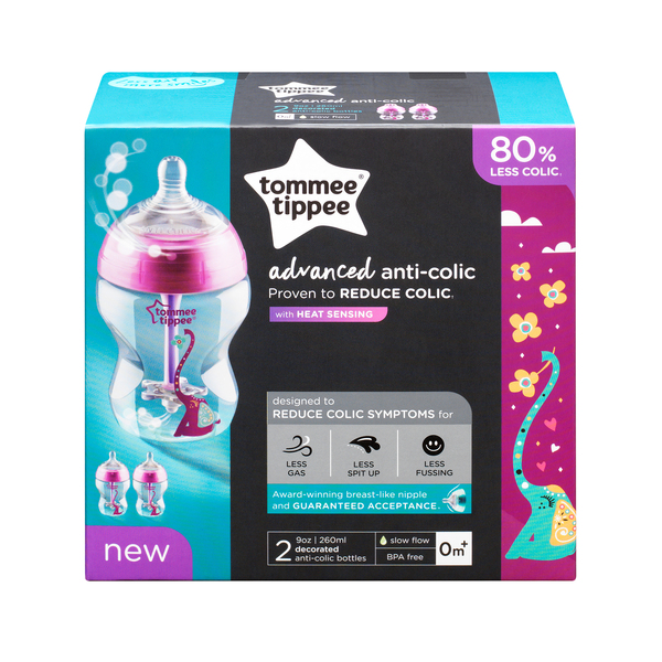 Tommee Tippee - Biberón Anticólico Avanzado 9oz /260ml x2 Und. Fucsia - Imagen 2